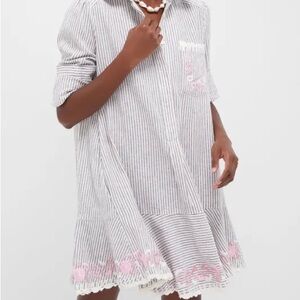 Tuckernuck Tan Stripe Embroidered Floral Callahan Shirt Dress